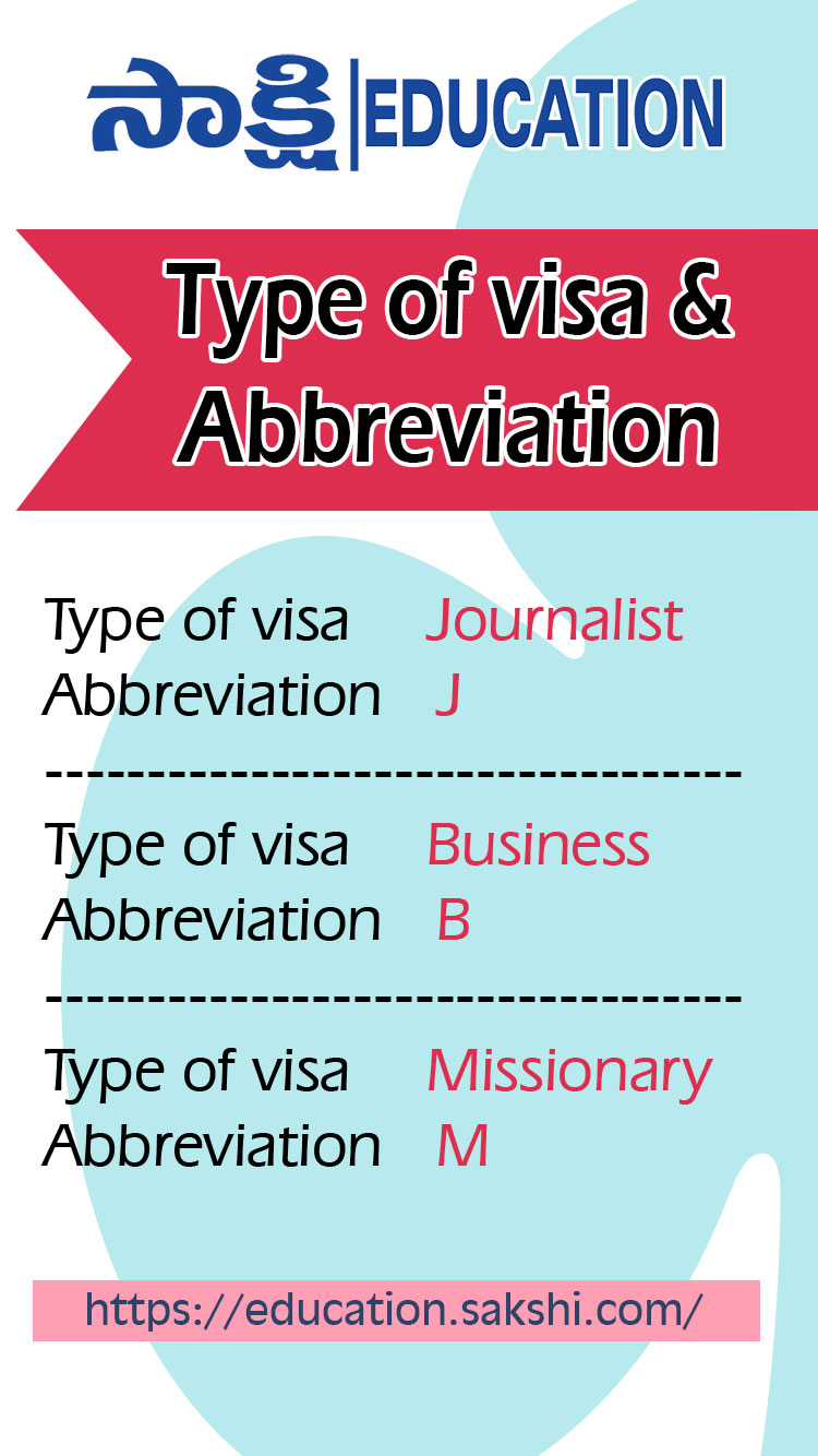 Type of visa - Abbreviation